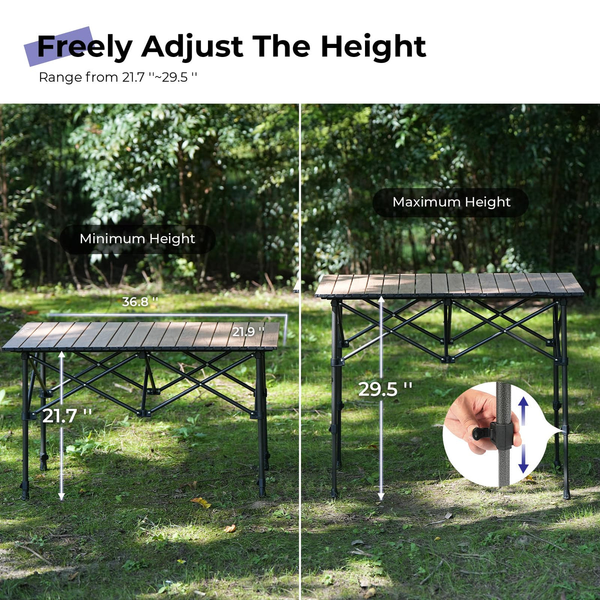 Byliable Camping Table Folding Portable Camp Aluminum Table, Wood Grain