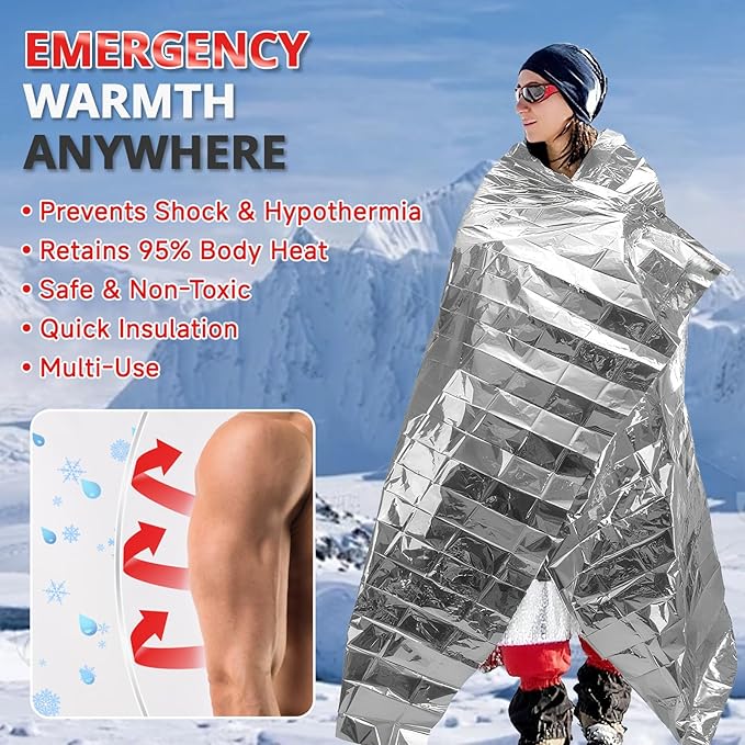 SecuCaptain Survival Emergency Thermal Blankets: 75 Pack Extra Large 84??x63??Space Mylar Blanket