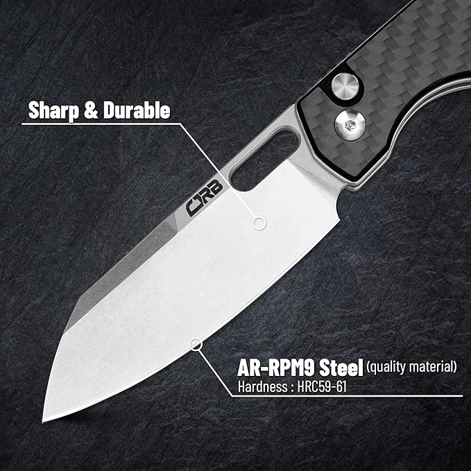 CJRB CUTLERY Pocket Knife Ekko(1929) Folding Knife for Men AR-RPM9 Steel Blade and Black Carbon