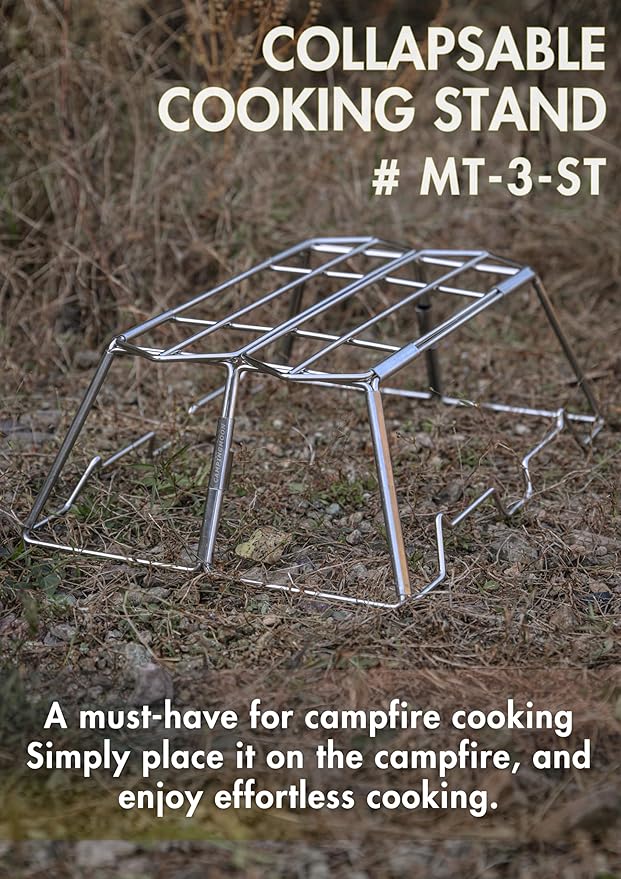 CAMPINGMOON Collapsable Cooking Stand Trivat Stainless Steel for Campfire Open Fire Camping Outdoor