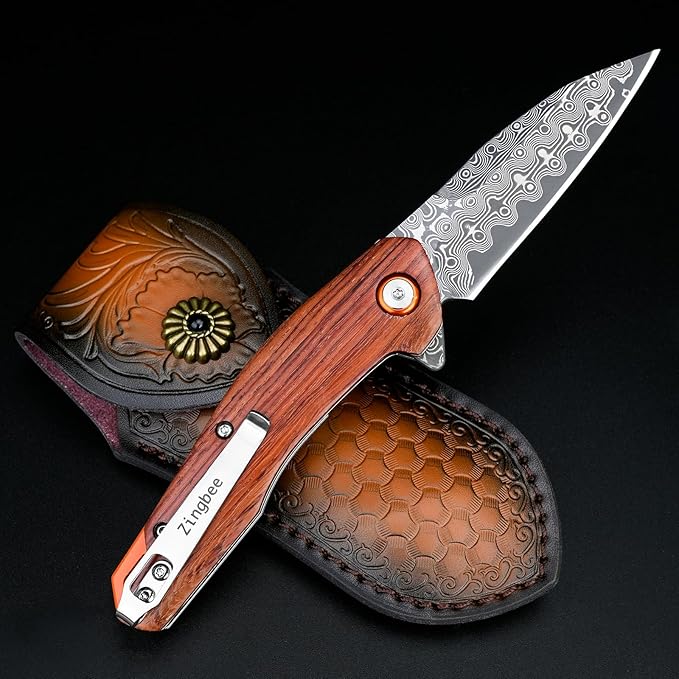 Damascus Pocket Knife for Men Women 3.03" Damascus Blade Folding Knife for EDC Outdoor Fishing