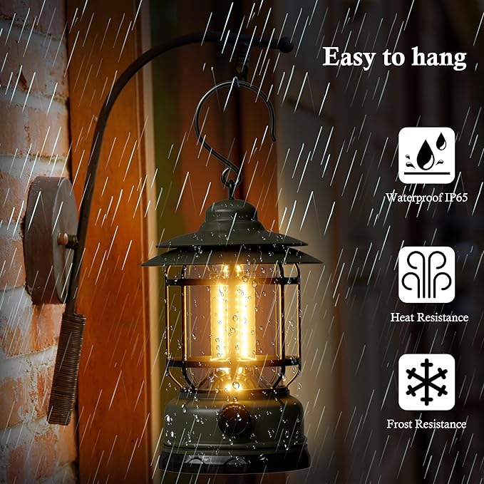 LED Camping Lanterns,1500LM Step-less Dimming, Lightweight Retro Battery Powered USB Rechargeable