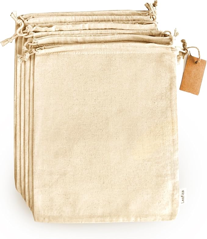 Cotton Storage Bags ??X-Large 14x17 Inch (6-Pack) ??Reusable Muslin Bags with Drawstrings