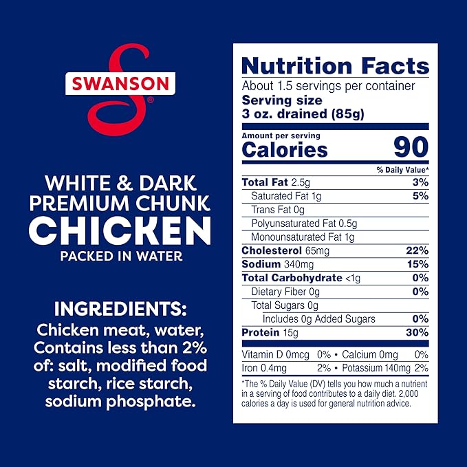Swanson White and Dark Premium Chunk Canned Chicken Breast in Water, 9.75 OZ Can (Case of 12)