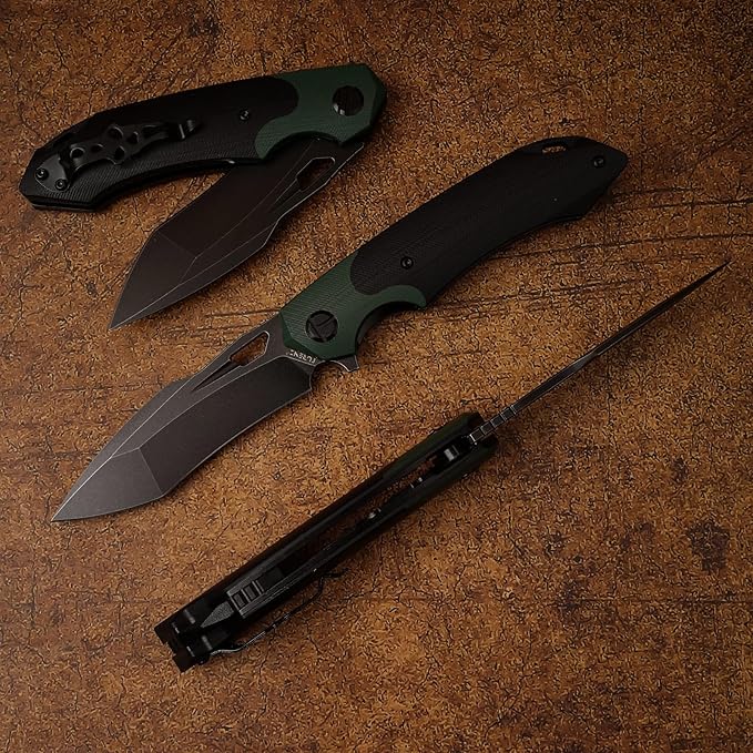 D2 Steel Folding Knife - 9CM Black Tactical Blade, G10 Handle, Pocket Clip - EDC Camping, Survival