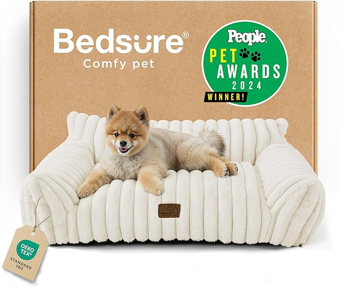 Bedsure Cute Cat Couch for Pets - Fluffy Dog Bed Small Medium Size Dog with Premium Soft Corduroy