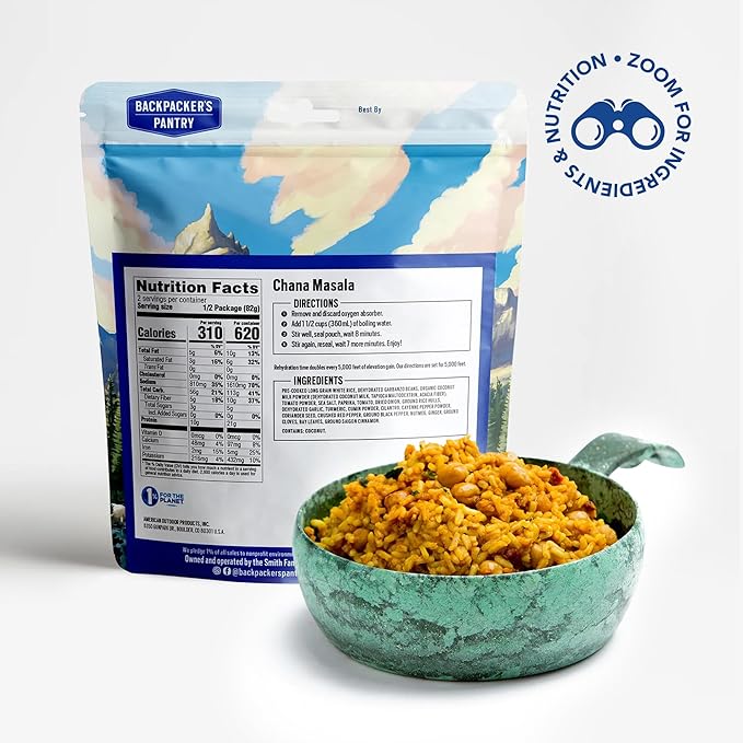 Backpacker's Pantry Chana Masala, 2 Servings Per Pouch, Freeze Dried Food, 14 Grams of Protein