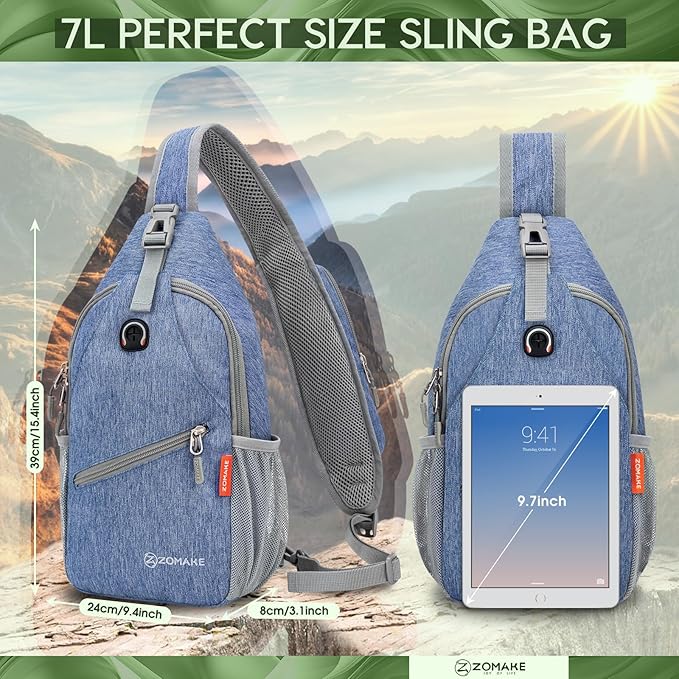 ZOMAKE Sling Bag,Small Crossbody Sling Backpack,Water Resistant Shoulder Daypack for Travel,Anti