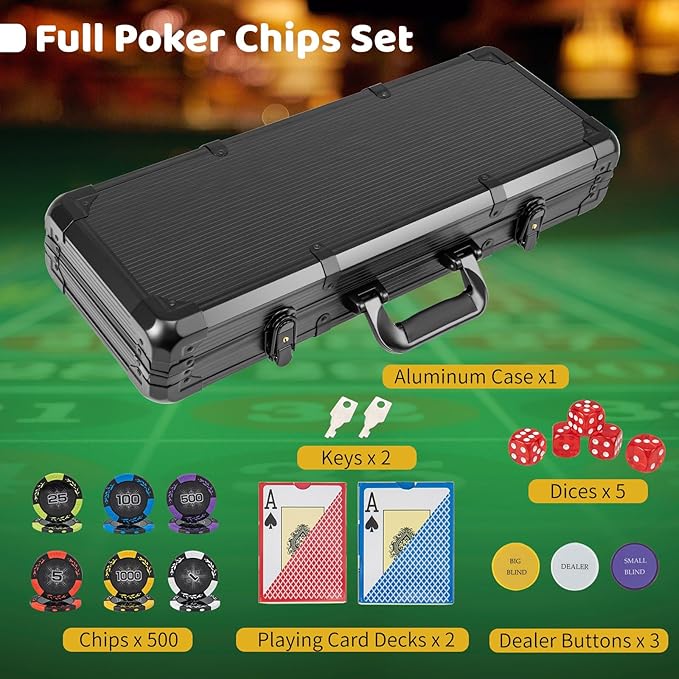 Goplus Poker Chip Set, 300 PCS/500 PCS 14 Gram Clay Poker Chips w/ Aluminum Case, Card Decks