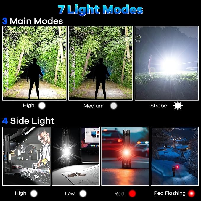 Rechargeable Flashlights 90,000 High Lumens - 2 Pack, Super Bright Flash Light with 7 Lighting