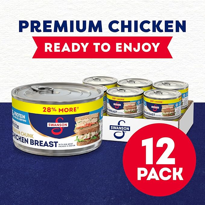Swanson White Premium Chunk Canned Chicken Breast in Water, 12.5 OZ Can (Case of 12)