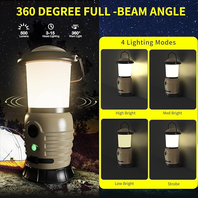 Camping Lantern Rechargeable, Portable LED Camping Lantern - Battery Tent Light with 4 Modes for