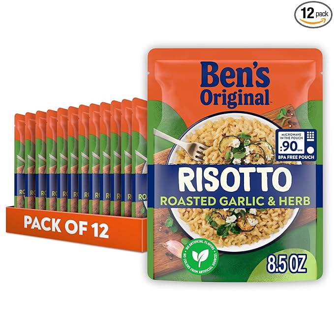 BEN'S ORIGINAL Risotto Roasted Garlic & Herb Flavored Rice, Easy Dinner Side, 8.5 oz Pouch (Pack of