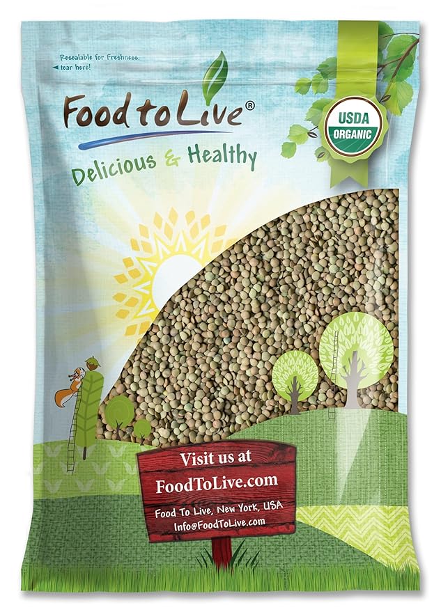 Food to Live Organic Whole Green Lentils, 15 Pounds ??Non-GMO, Dried Raw Beans, Sproutable, Vegan