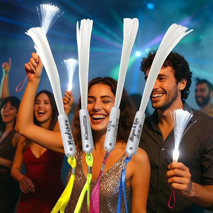 Personalized LED Fiber Optic Glow Wand 10 Pack, Multicolor LED Light Wand Custom Text