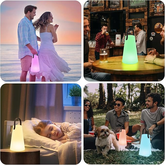 Portable Outdoor Table Lamp, Cordless Rechargeable Outdoor Table Lanterns RGB LED Lights with