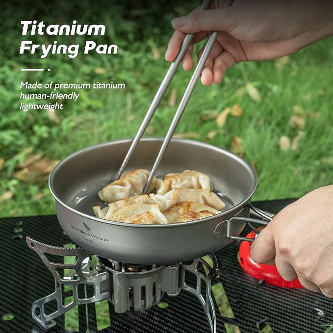 iBasingo 18cm Camping Frying Pan Titanium Skillet Saucepan Outdoor Cookware Lightweight Griddle
