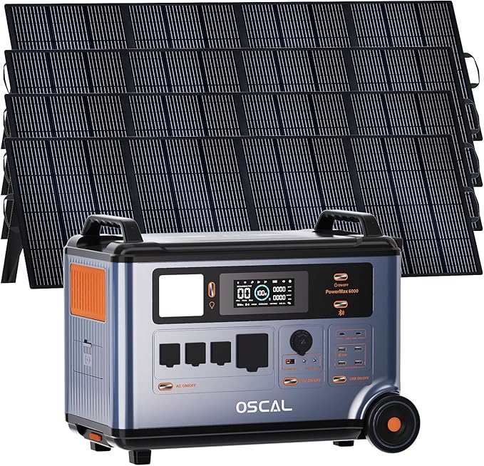 OSCAL 6000W Solar Generator With 4×400W,120V/240V Split Phase Voltage Portable Power Station