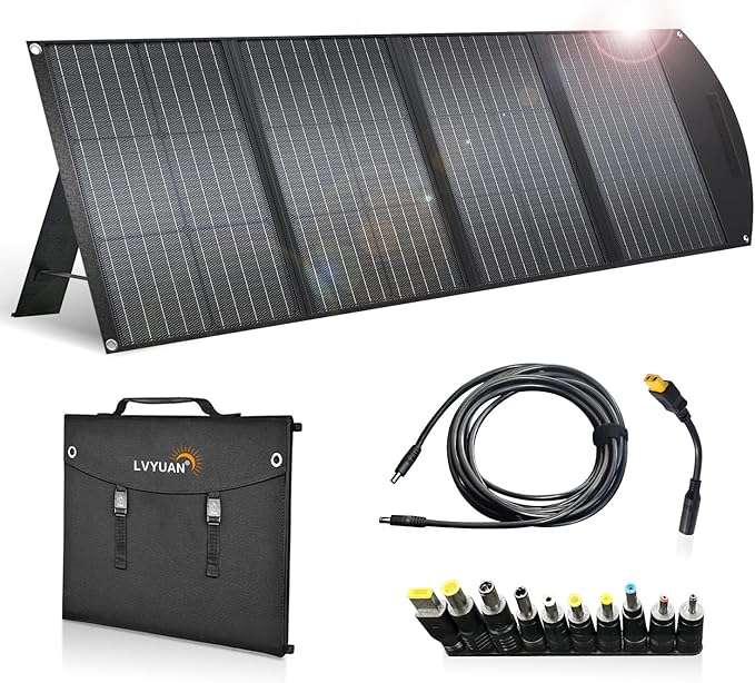 LVYUAN 120 Watt Portable Solar Panel with Adjustable Kickstands, Foldable, Waterproof IP65 for RV