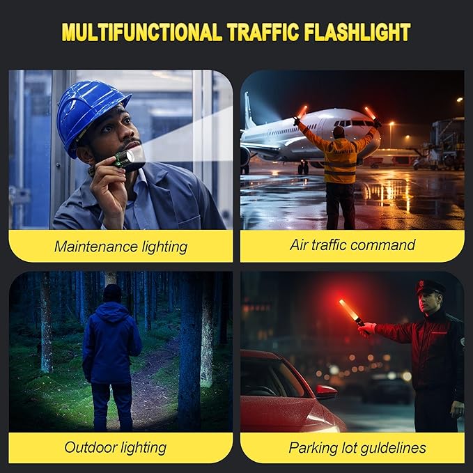 LED Traffic Wand - 11 Inch Flashlight, 4 Pack Small Orange Safety Baton With 5 Flashing Modes for