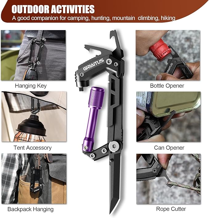 Carabiner Multitool with Pocket Knives, EDC Carabiners, Serrated Knife, Rope Cutter, Screwdriver