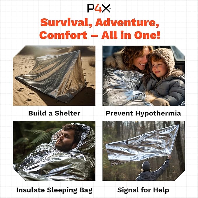 PREPARED4X Mylar Blankets 8 Pack - Waterproof Emergency Blanket - Rip and Tear Resistant