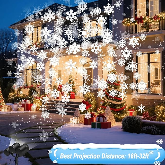 Snowflake Christmas Projector Lights Outdoor, [Timer] Triple Head Snowflake Projector Light