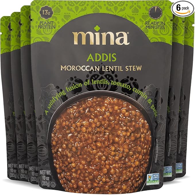 Mina Moroccan Lentils, Ready to Eat, Lentils High In Plant Based Protein, Vegan, Non-GMO, Gluten