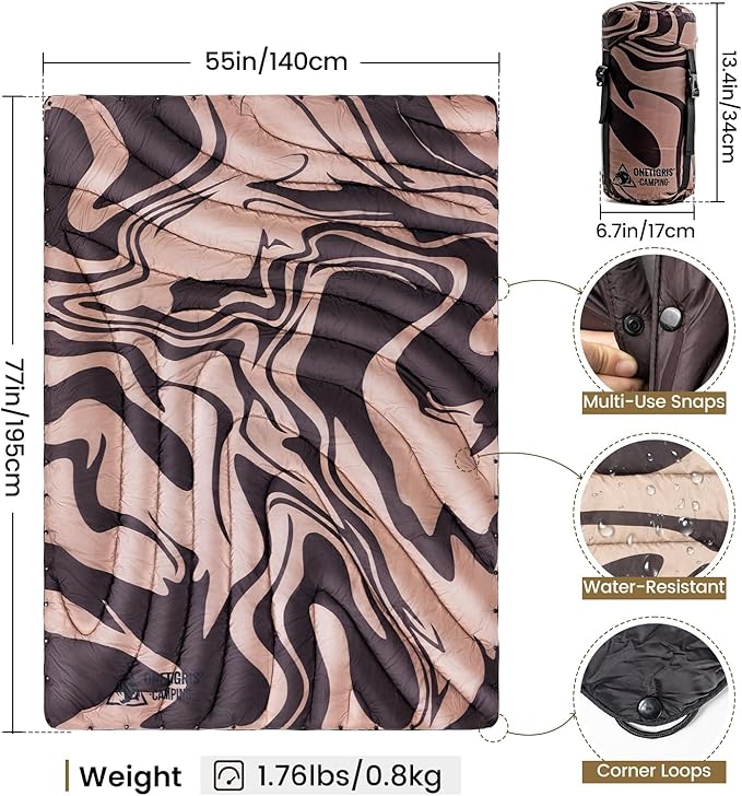 ONETIGRIS Camping Blanket,Wearable Outdoor Quilt with Recycled Thermal Insulation, Convertible to