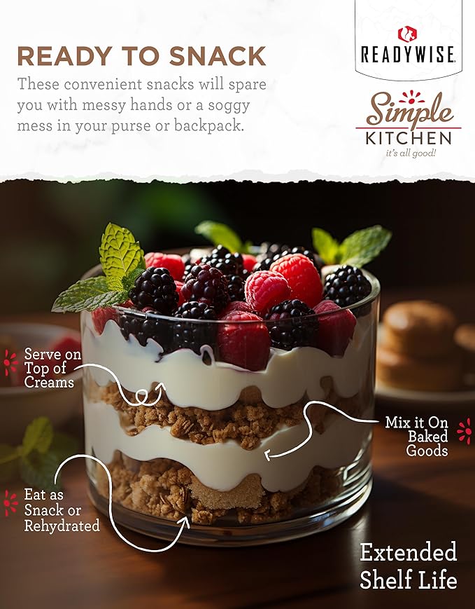 READYWISE - Simple Kitchen Freeze Dried Raspberries, 22 Servings, Vegan, Gluten Free, Healthy