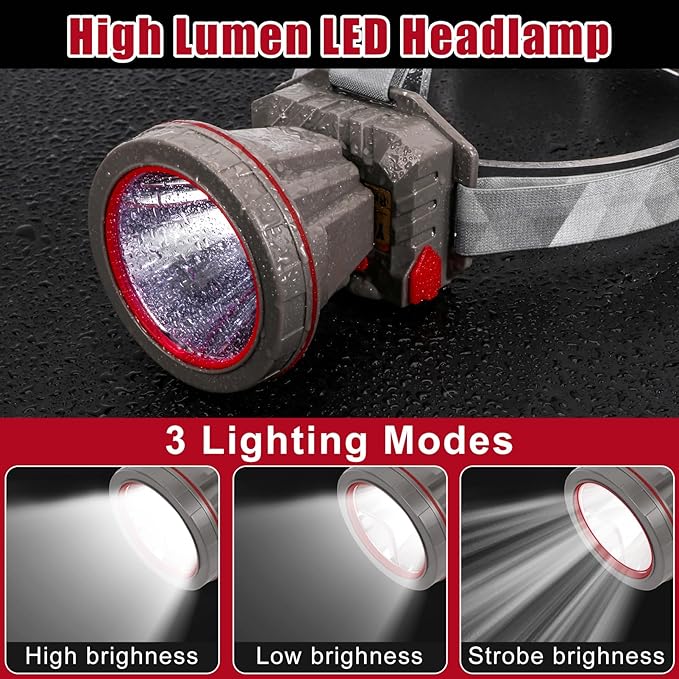 Super Bright Coon Hunting Headlamp, High Lumen LED Headlight with Battery Level Display, Waterproof