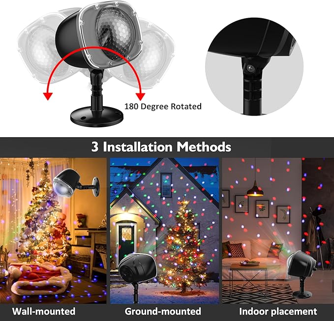 Elec3 Christmas Snow Projector Lights Outdoor, RGBW Snowfall Projector Lamp Rotating Falling Snow