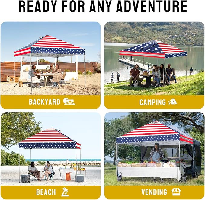 CROWN SHADES 10x10 Pop Up Canopy - Beach Tent with One Push Setup - Easy Outdoor Sun Shade for