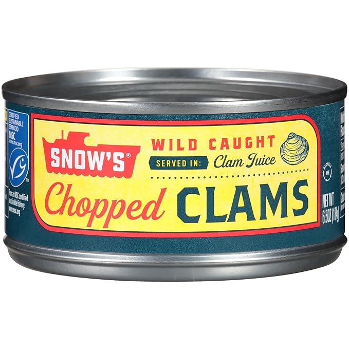 Snow's Wild Caught Chopped Clams Canned, 6.5 oz Can - 5g Protein Per Serving - Gluten Free, Keto