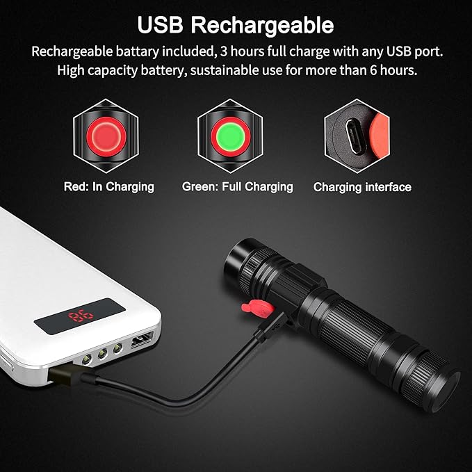 DARKBEAM LED Flashlights Rechargeable USB 2000 High Lumens, Small and Bright Pocket Flashlight