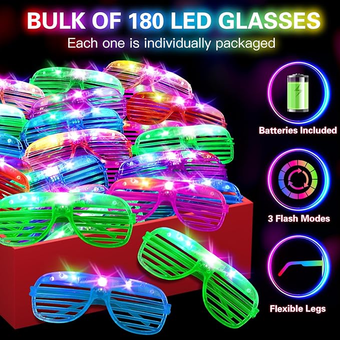180 PCS Light Up Glasses, Glow In The Dark Party Supplies, LED Glasses, Glow Glasses, Glow In The
