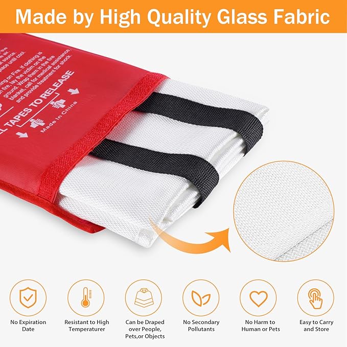 KANHIRO Fire Blanket Emergency for Home Kitchen - Fiberglass Fire Suppression Blanket Great for