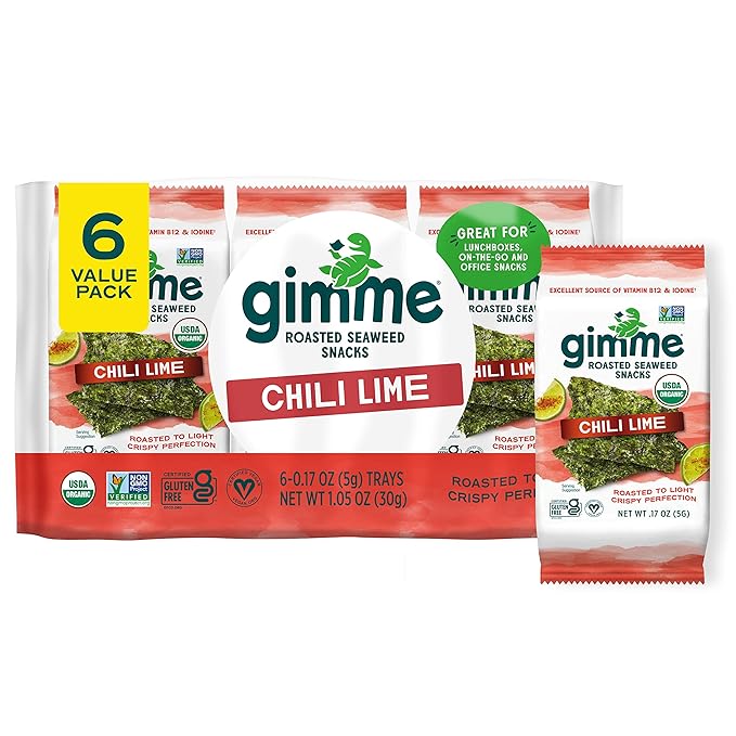 Gimme Seaweed Organic Premium Roasted Seaweed Snacks, Chili Lime, 6 Count, Keto, Vegan