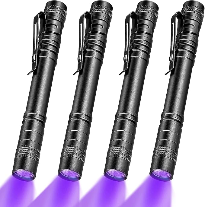Honoson 4 Pieces UV Black Light Flashlight Small Blacklight Flashlights Pen Lights for Leak, Pet