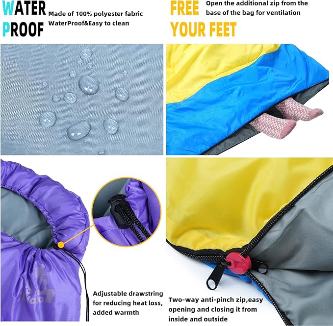 Sleeping Bags for Adults Kids - 3 Season Cold&Warm Weather Waterproof Camping Sleeping Bags