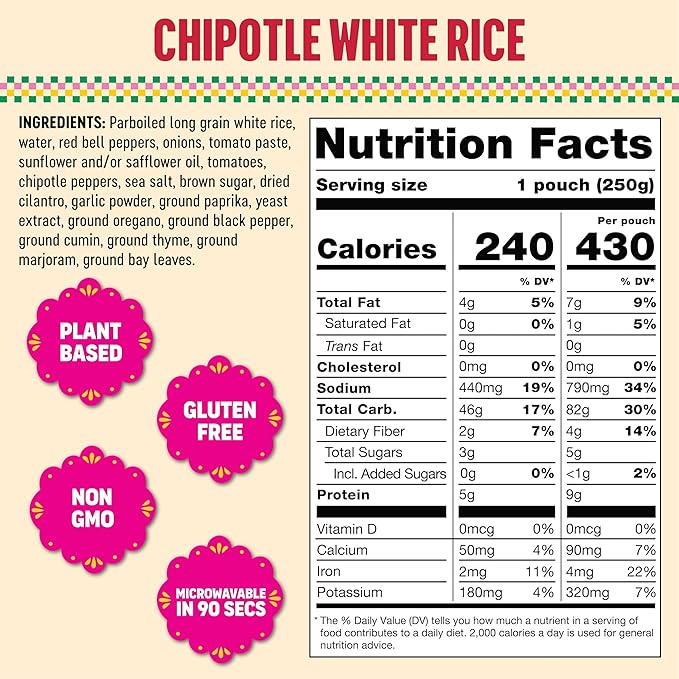 SOMOS Chipotle White Rice - Gluten Free, Vegan, Non-GMO & Microwavable - Authentic Mexican Flavor