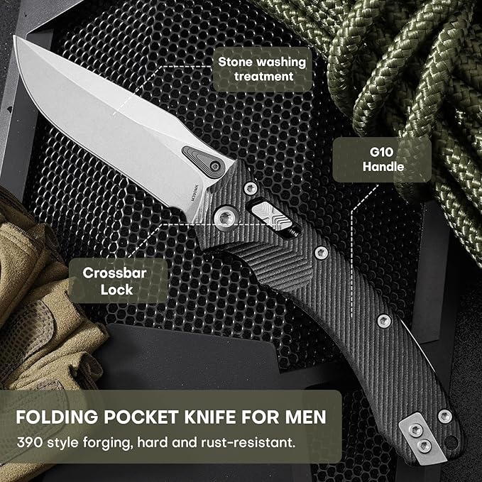 Folding Pocket Knife for Men, M390 3.7" Blade with G10 Handle and Crossbar Lock, EDC Knife for