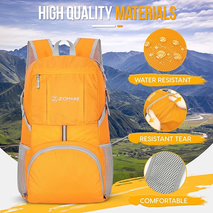 ZOMAKE Lightweight Packable Backpack 35L, Light Foldable Backpacks Water Resistant Collapsible