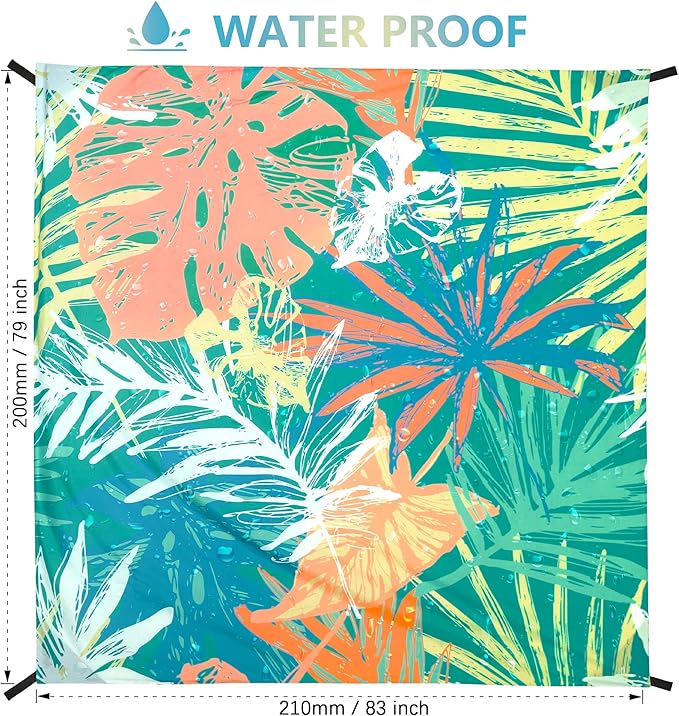 Beach Blanket Waterproof Sandproof Beach Mat 79" X 83"/10'x9'for 2-8 Adults Quick Drying Outdoor