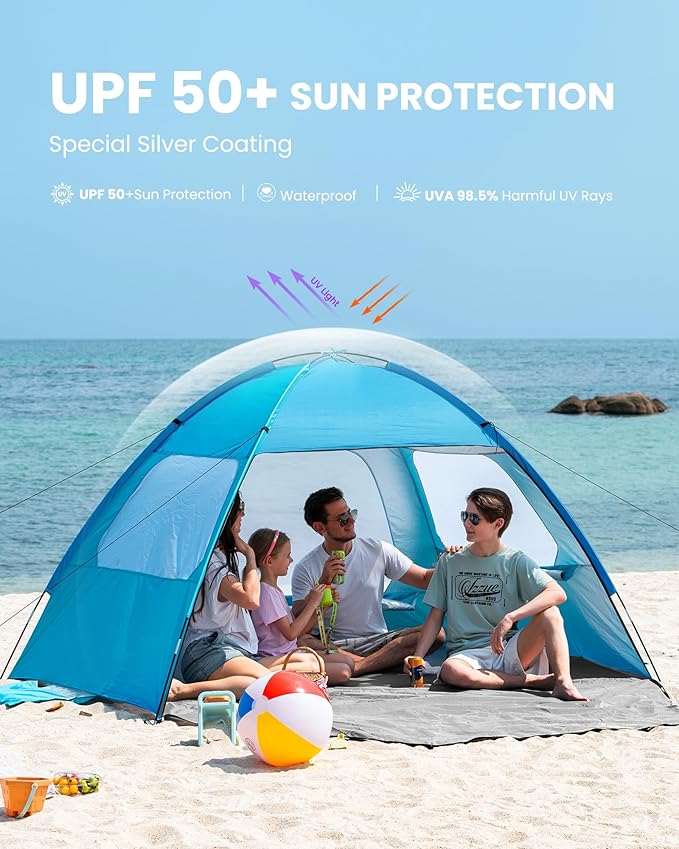 OutdoorMaster Beach Tent for 3/4 Person - Easy Setup Sun Shade Shelter, Portable Beach Shade Sun