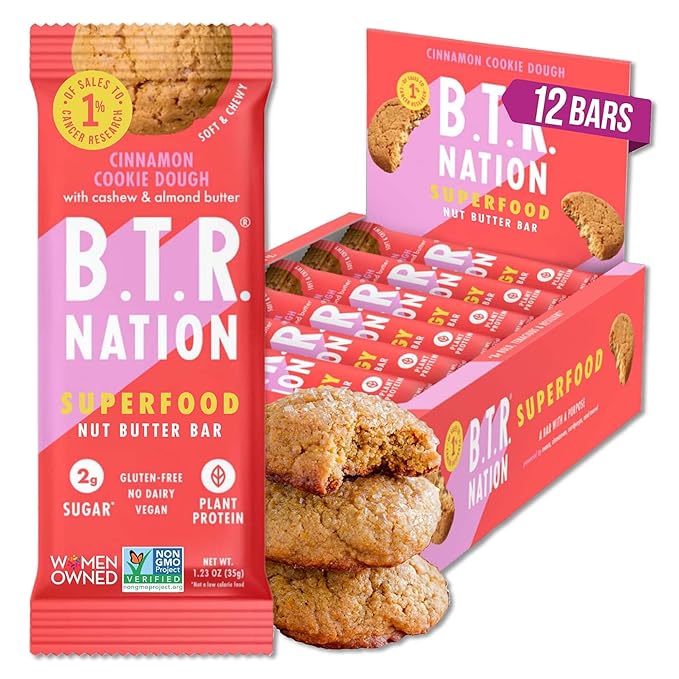 B.T.R. Nation Superfood Keto Protein Bars, Plant Based Vegan Protein - Cinnamon Cookie Dough ENERGY