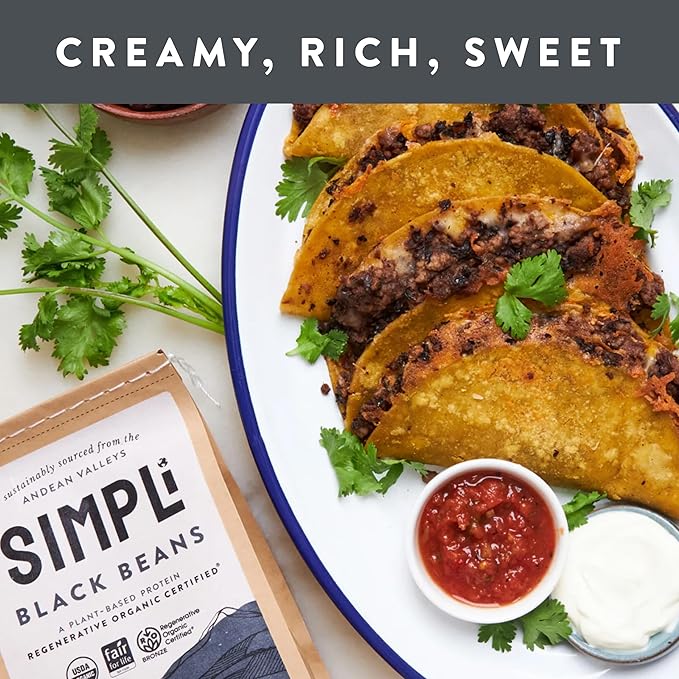 SIMPLi Regenerative Organic Certified Black Beans, Creamy and Rich Flavor, Immune-Boosting Vitamin