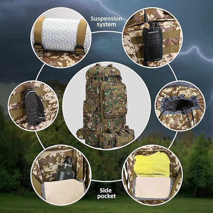 100L Camping Hiking Backpack,Molle military Tactical rucksack backpack,Waterproof Lightweight