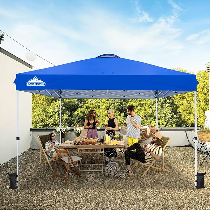 EAGLE PEAK Pop Up Canopy Tent with Wheeled Carry Bag, 8 Stakes, 4 Ropes, 4 Weight Bags, Easy Set Up