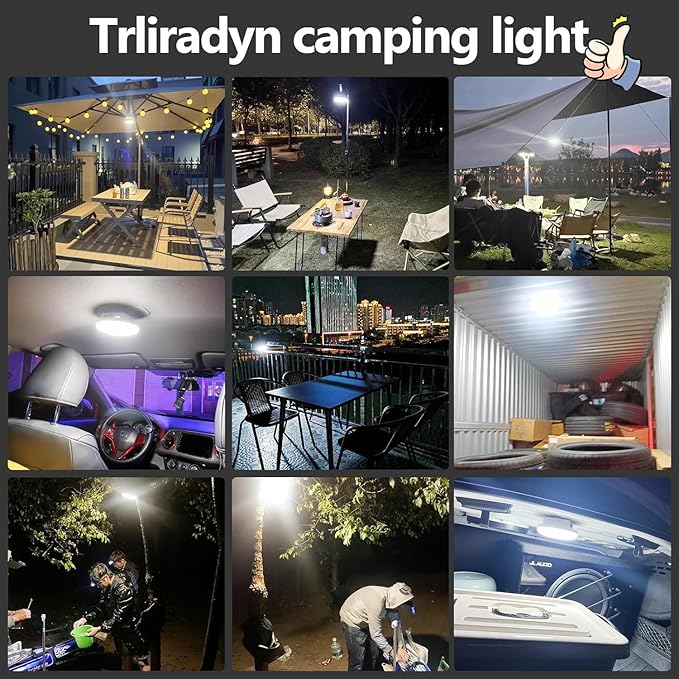 10800mAh Rechargeable Hanging Tent Light with Magnet, 30W 4000LM LED 4 Color Lighting Modes Camping